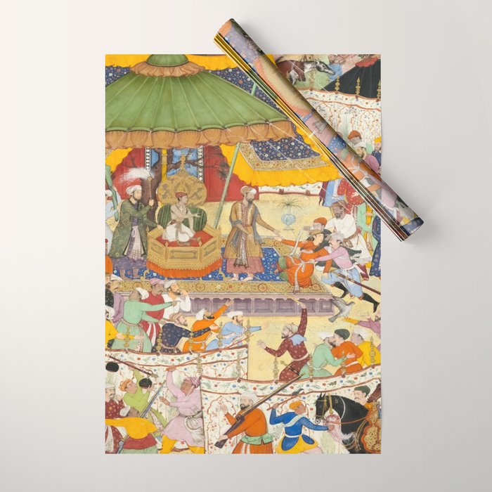 Artist Basawan (Designer) Title The Young Emperor Akbar Arrests the Insolent Shah Abuâl-Maali Indian Miniature Painting Wrapping Paper Gallery Image 1