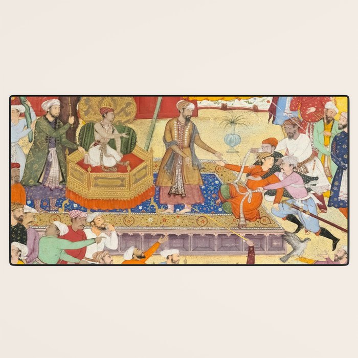 Artist Basawan (Designer) Title The Young Emperor Akbar Arrests the Insolent Shah Abuâl-Maali Indian Miniature Painting Desk Mat Gallery Image 3