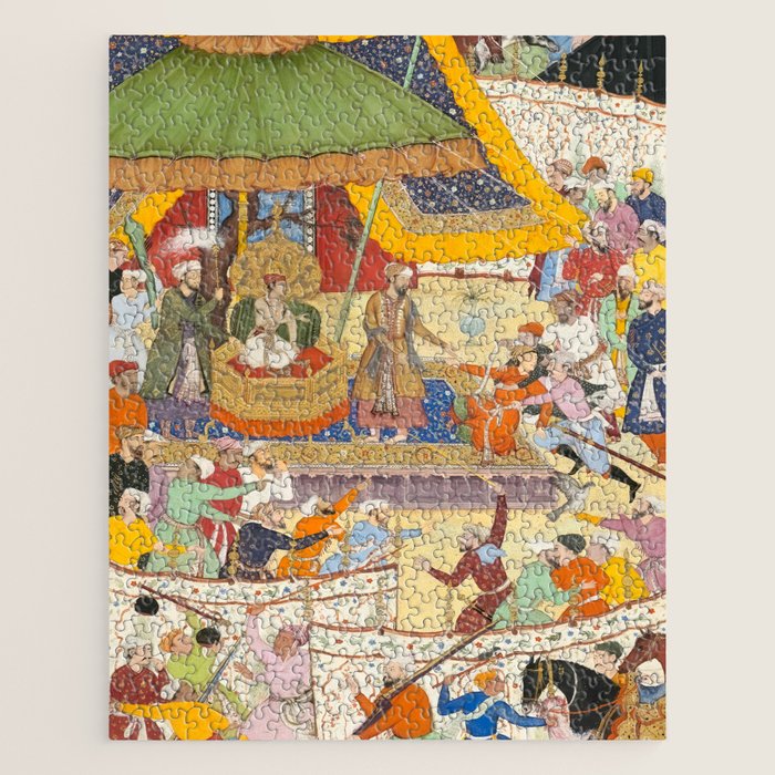 Artist Basawan (Designer) Title The Young Emperor Akbar Arrests the Insolent Shah Abuâl-Maali Indian Miniature Painting Jigsaw Puzzle Gallery Image 1