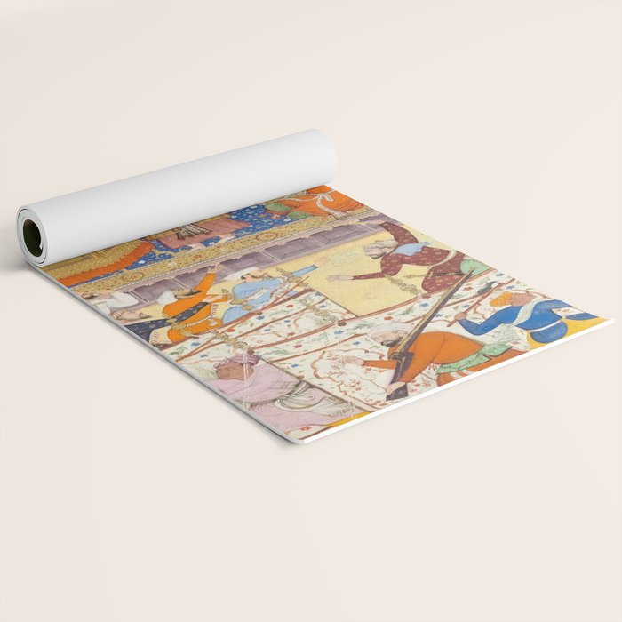 Artist Basawan (Designer) Title The Young Emperor Akbar Arrests the Insolent Shah Abuâl-Maali Indian Miniature Painting Yoga Mat Gallery Image 2