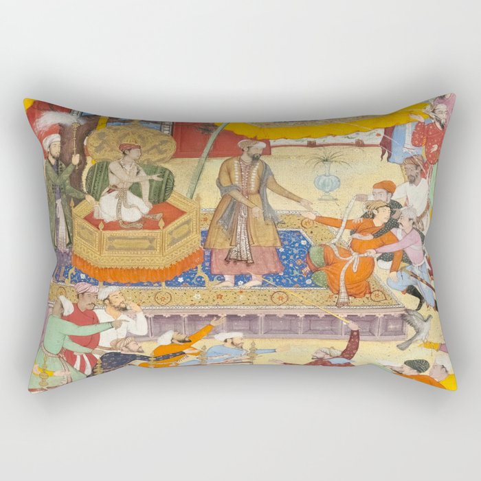 Artist Basawan (Designer) Title The Young Emperor Akbar Arrests the Insolent Shah Abuâl-Maali Indian Miniature Painting Rectangular Pillow Gallery Image 2
