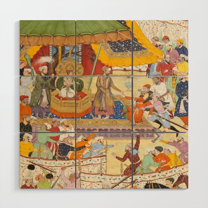 Artist Basawan (Designer) Title The Young Emperor Akbar Arrests the Insolent Shah Abuâl-Maali Indian Miniature Painting Wood Wall Art Gallery Image 1
