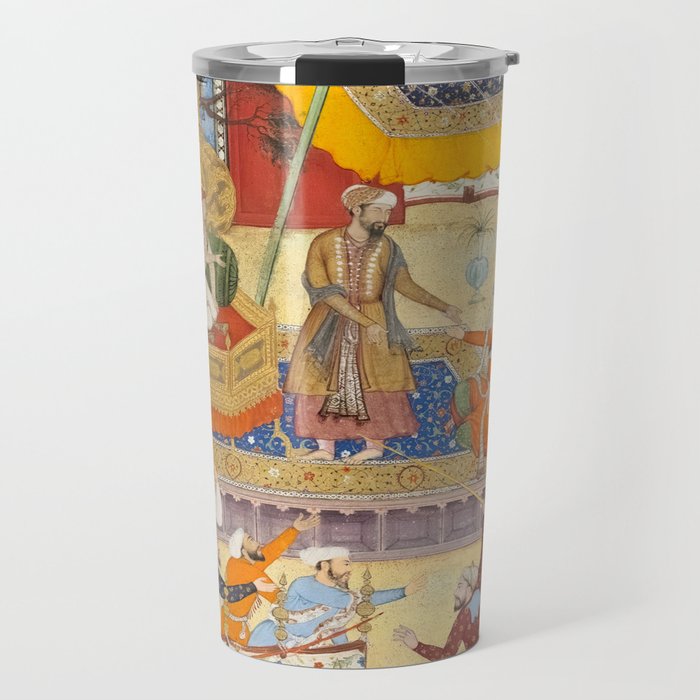 Artist Basawan (Designer) Title The Young Emperor Akbar Arrests the Insolent Shah Abuâl-Maali Indian Miniature Painting Travel Mug Gallery Image 1