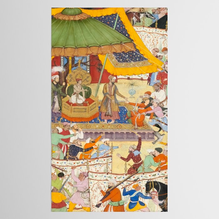Artist Basawan (Designer) Title The Young Emperor Akbar Arrests the Insolent Shah Abuâl-Maali Indian Miniature Painting Tablecloth Gallery Image 2