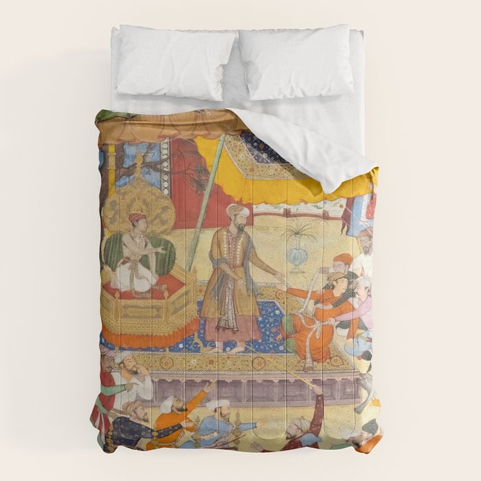 Artist Basawan (Designer) Title The Young Emperor Akbar Arrests the Insolent Shah Abuâl-Maali Indian Miniature Painting Comforter Gallery Image 6