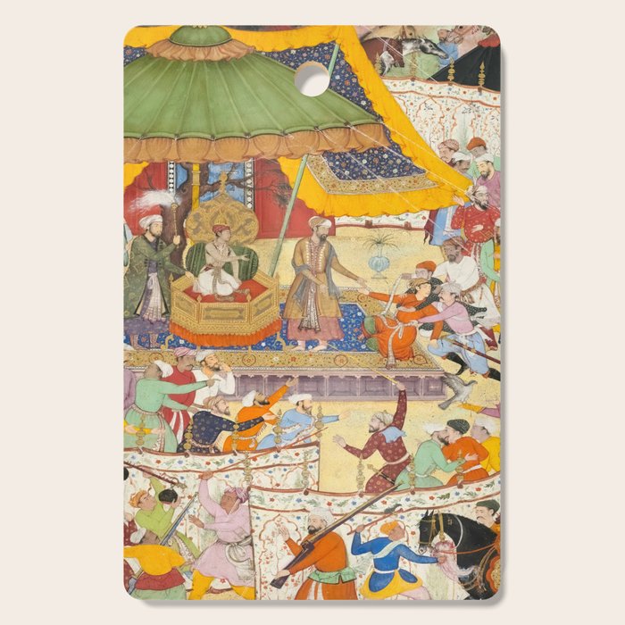 Artist Basawan (Designer) Title The Young Emperor Akbar Arrests the Insolent Shah Abuâl-Maali Indian Miniature Painting Cutting Board Gallery Image 1