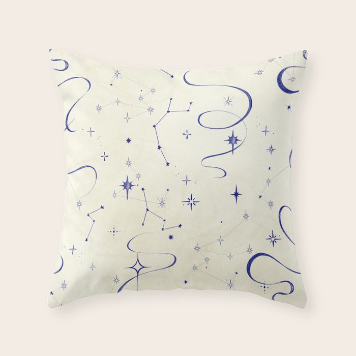 White and dark blue mystical starry night Throw Pillow Gallery Image 6