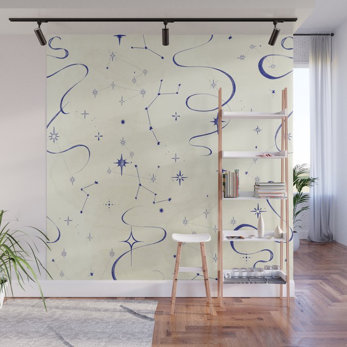 White and dark blue mystical starry night Wall Mural Gallery Image 1