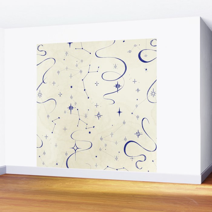 White and dark blue mystical starry night Wall Mural Gallery Image 2