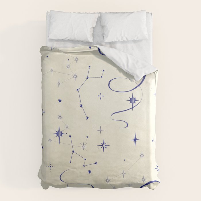 White and dark blue mystical starry night Duvet Cover Gallery Image 6
