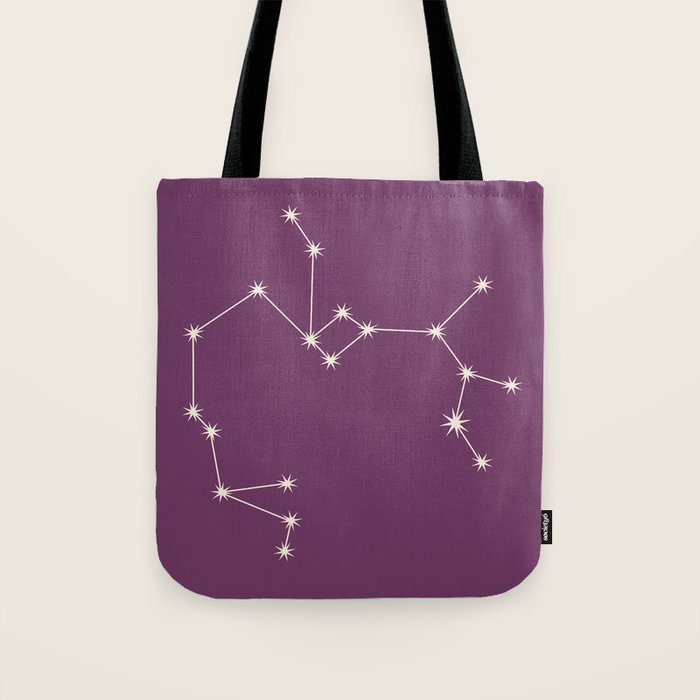 Sagittarius Zodiac Star Constellation Line Art Mauve Purple Tote Bag Gallery Image 1