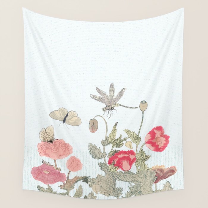 Butterflies, Dragonfly and  flowers Wall Tapestry Gallery Image 4
