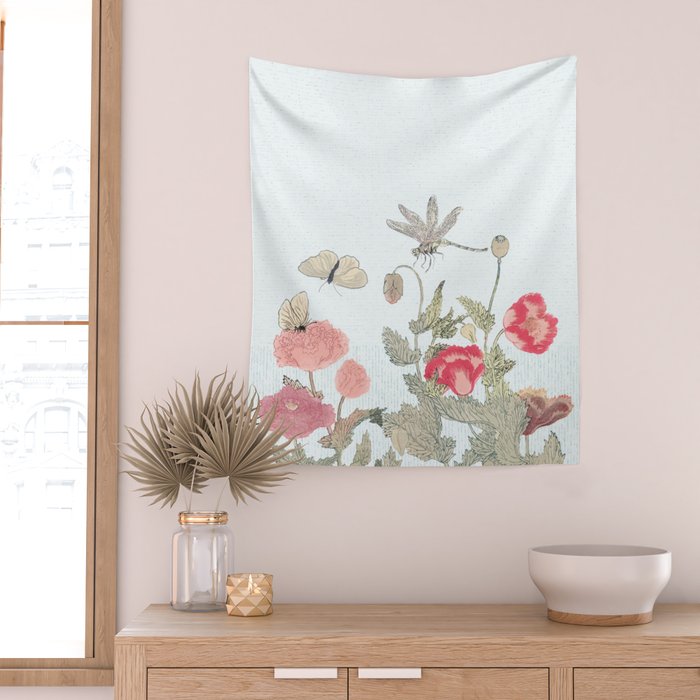 Butterflies, Dragonfly and  flowers Wall Tapestry Gallery Image 2