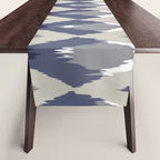 Festive, Boho Art, Geometric, Ikat Pattern, Blue and Gray Table Runner Gallery Image 1