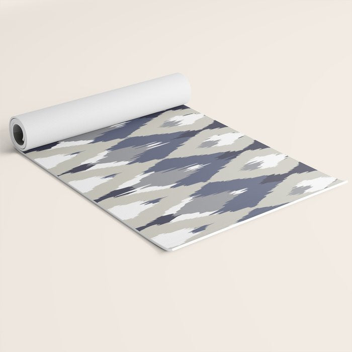 Festive, Boho Art, Geometric, Ikat Pattern, Blue and Gray Yoga Mat Gallery Image 2