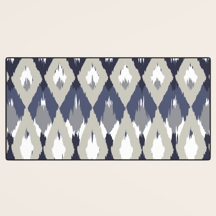 Festive, Boho Art, Geometric, Ikat Pattern, Blue and Gray Desk Mat Gallery Image 3