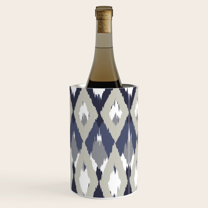 Festive, Boho Art, Geometric, Ikat Pattern, Blue and Gray Wine Chiller Gallery Image 2