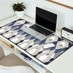 Festive, Boho Art, Geometric, Ikat Pattern, Blue and Gray Desk Mat Gallery Image 2