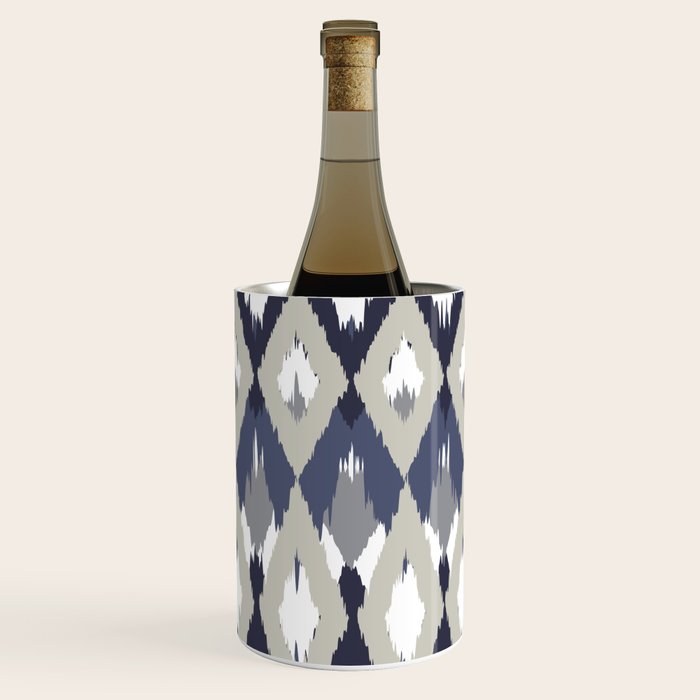 Festive, Boho Art, Geometric, Ikat Pattern, Blue and Gray Wine Chiller Gallery Image 1