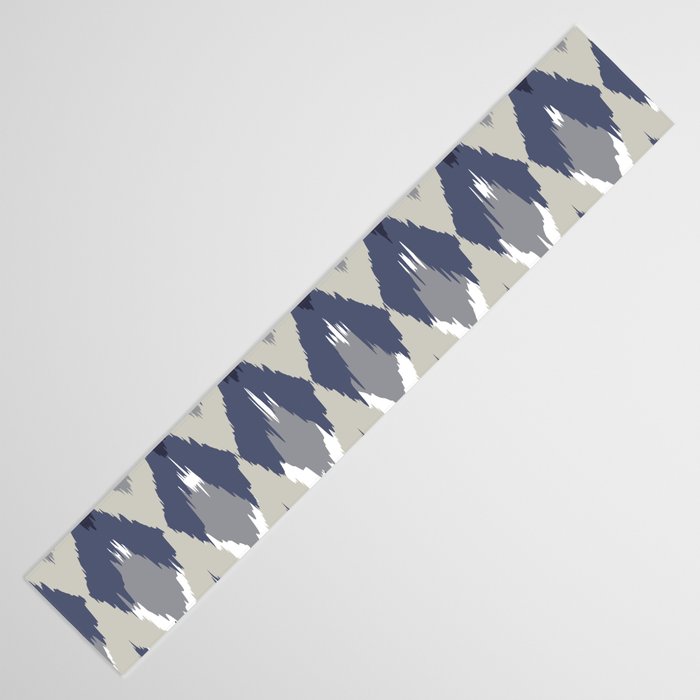 Festive, Boho Art, Geometric, Ikat Pattern, Blue and Gray Table Runner Gallery Image 3