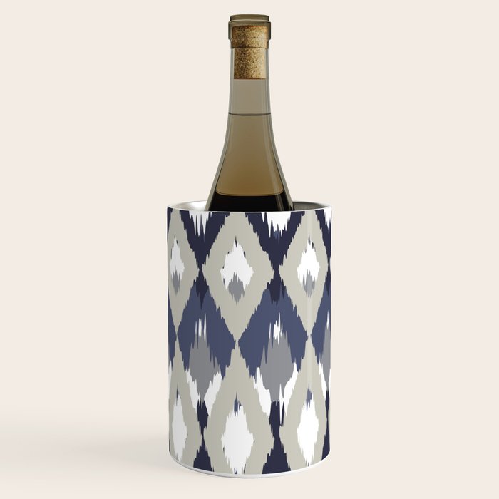 Festive, Boho Art, Geometric, Ikat Pattern, Blue and Gray Wine Chiller Gallery Image 3