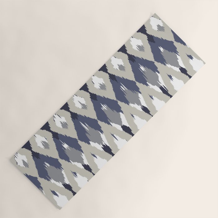 Festive, Boho Art, Geometric, Ikat Pattern, Blue and Gray Yoga Mat Gallery Image 1