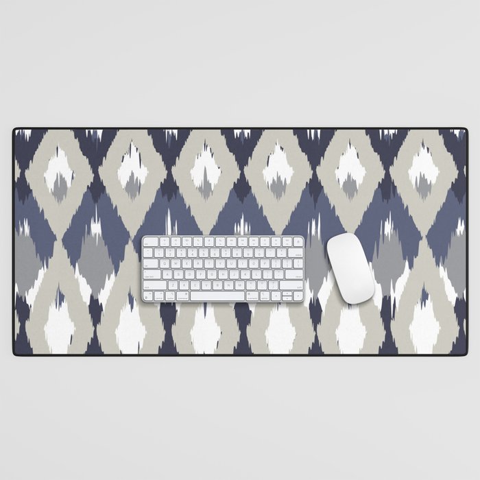 Festive, Boho Art, Geometric, Ikat Pattern, Blue and Gray Desk Mat Gallery Image 1