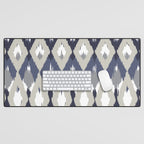 Festive, Boho Art, Geometric, Ikat Pattern, Blue and Gray Desk Mat Gallery Image 1