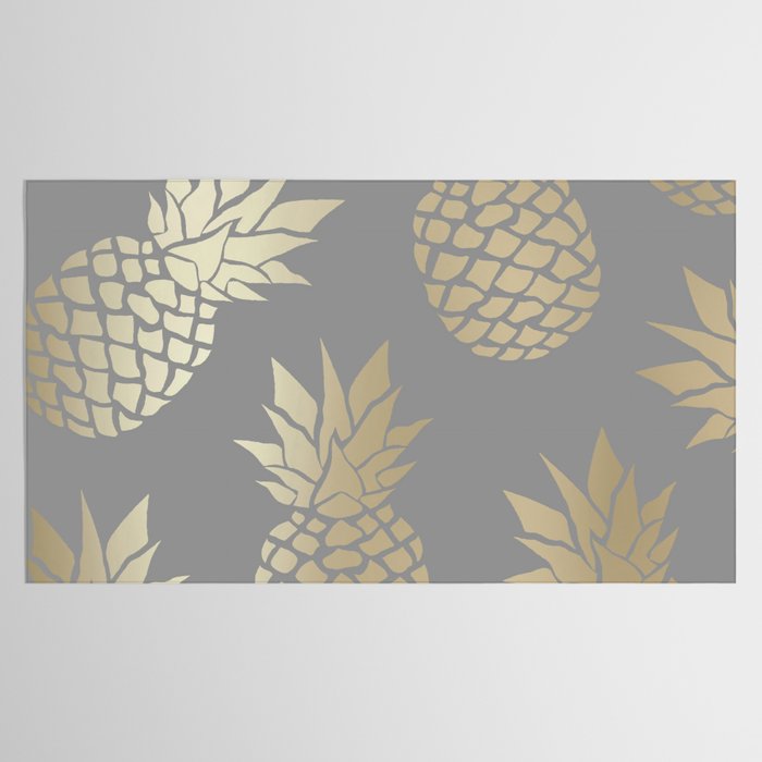 Glam Pineapple Art in Gray and Gold Tablecloth Gallery Image 2