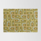Mid Century Modern Piquet Retro Abstract Multi Pattern in Vintage Olive Green and Cantaloupe Orange Rug Gallery Image 2