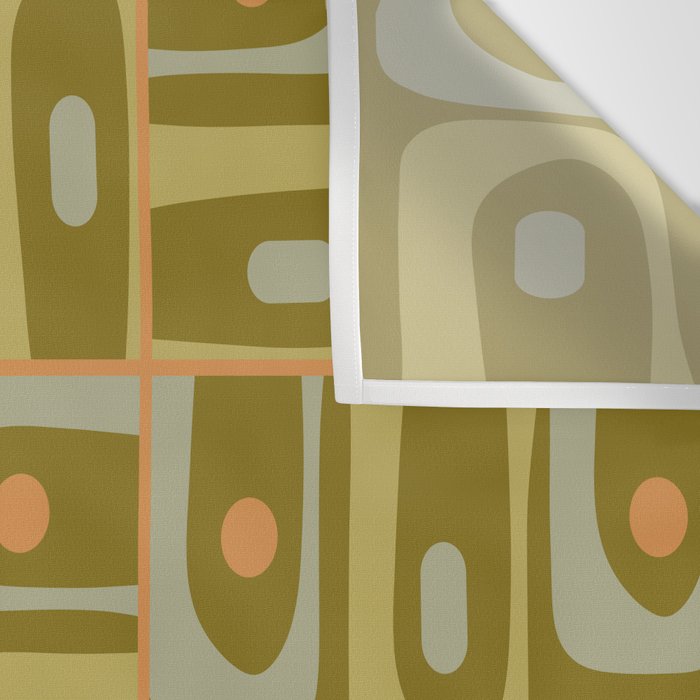 Mid Century Modern Piquet Retro Abstract Multi Pattern in Vintage Olive Green and Cantaloupe Orange Wall Tapestry Gallery Image 3