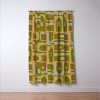 Mid Century Modern Piquet Retro Abstract Multi Pattern in Vintage Olive Green and Cantaloupe Orange Window Curtain Gallery Image 3