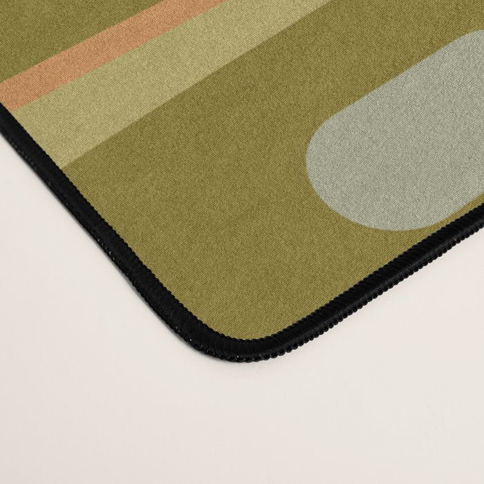 Mid Century Modern Piquet Retro Abstract Multi Pattern in Vintage Olive Green and Cantaloupe Orange Desk Mat Gallery Image 4