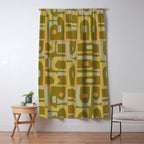 Mid Century Modern Piquet Retro Abstract Multi Pattern in Vintage Olive Green and Cantaloupe Orange Window Curtain Gallery Image 5