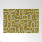Mid Century Modern Piquet Retro Abstract Multi Pattern in Vintage Olive Green and Cantaloupe Orange Welcome Mat Gallery Image 1