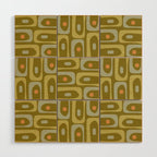 Mid Century Modern Piquet Retro Abstract Multi Pattern in Vintage Olive Green and Cantaloupe Orange Wood Wall Art Gallery Image 1