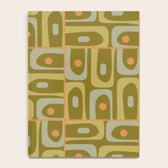 Mid Century Modern Piquet Retro Abstract Multi Pattern in Vintage Olive Green and Cantaloupe Orange Notebook Gallery Image 4