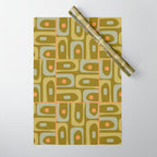 Mid Century Modern Piquet Retro Abstract Multi Pattern in Vintage Olive Green and Cantaloupe Orange Wrapping Paper Gallery Image 1