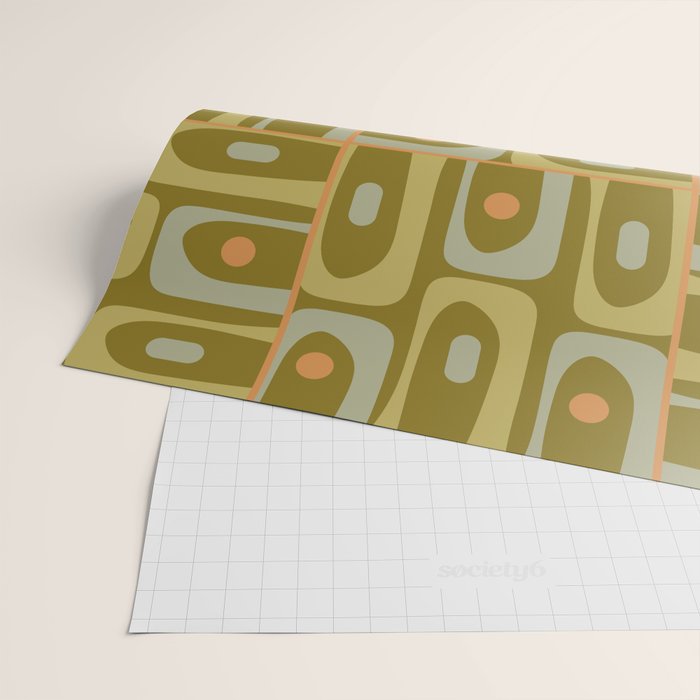 Mid Century Modern Piquet Retro Abstract Multi Pattern in Vintage Olive Green and Cantaloupe Orange Wrapping Paper Gallery Image 2