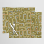 Mid Century Modern Piquet Retro Abstract Multi Pattern in Vintage Olive Green and Cantaloupe Orange Placemat Gallery Image 1