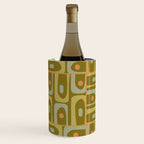 Mid Century Modern Piquet Retro Abstract Multi Pattern in Vintage Olive Green and Cantaloupe Orange Wine Chiller Gallery Image 2