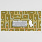 Mid Century Modern Piquet Retro Abstract Multi Pattern in Vintage Olive Green and Cantaloupe Orange Desk Mat Gallery Image 1