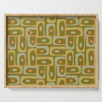 Mid Century Modern Piquet Retro Abstract Multi Pattern in Vintage Olive Green and Cantaloupe Orange Serving Tray Gallery Image 1