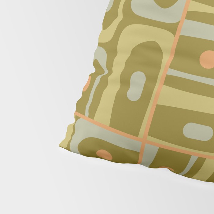 Mid Century Modern Piquet Retro Abstract Multi Pattern in Vintage Olive Green and Cantaloupe Orange Pillow Sham Gallery Image 4
