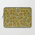 Mid Century Modern Piquet Retro Abstract Multi Pattern in Vintage Olive Green and Cantaloupe Orange Laptop Sleeve Gallery Image 1