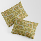 Mid Century Modern Piquet Retro Abstract Multi Pattern in Vintage Olive Green and Cantaloupe Orange Pillow Sham Gallery Image 3