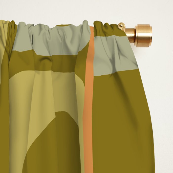Mid Century Modern Piquet Retro Abstract Multi Pattern in Vintage Olive Green and Cantaloupe Orange Window Curtain Gallery Image 2
