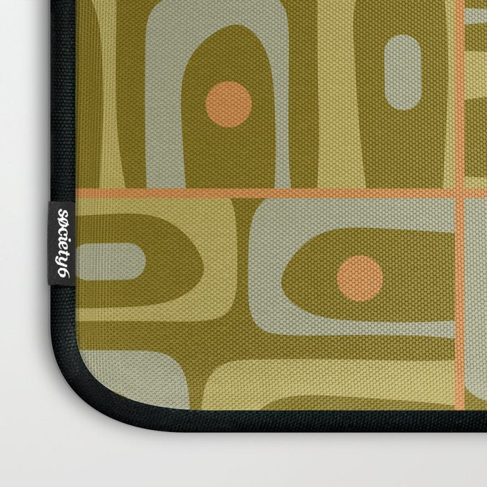 Mid Century Modern Piquet Retro Abstract Multi Pattern in Vintage Olive Green and Cantaloupe Orange Laptop Sleeve Gallery Image 3