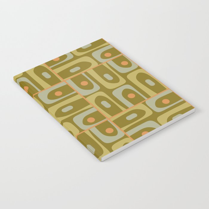 Mid Century Modern Piquet Retro Abstract Multi Pattern in Vintage Olive Green and Cantaloupe Orange Notebook Gallery Image 2