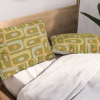 Mid Century Modern Piquet Retro Abstract Multi Pattern in Vintage Olive Green and Cantaloupe Orange Pillow Sham Gallery Image 2